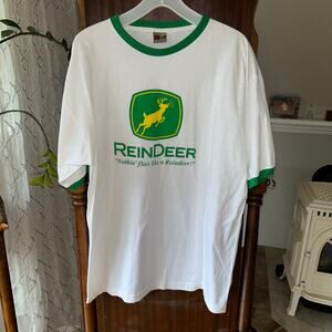 ReinDeer Unisex White T-Shirt Unisex Short Sleeve Size L  John Deere Shirt XL
